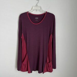 LOGO Lori Goldstein Purple Knit Top with Color-Block Details